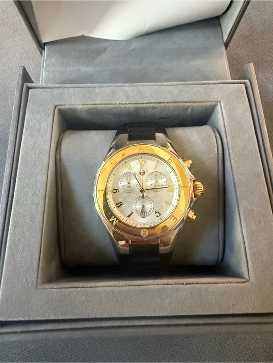 Michele Accessories - Michele Tahitian Chronograph Watch Black Rubber Strap Needs Battery